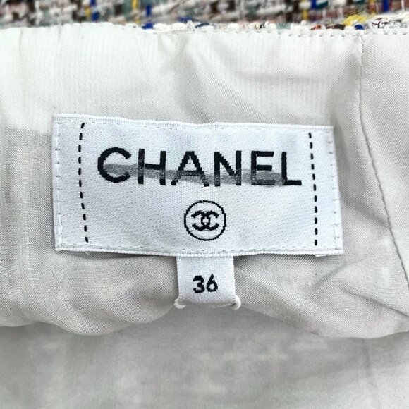 Chanel Multicolor Tweed Mini Skirt With Fringe Hem & Braided Waistband Buttons M - Picture 7 of 7